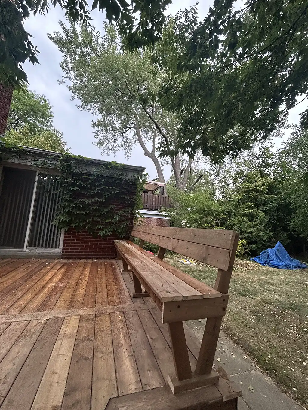 Backyard deck with built-in seating